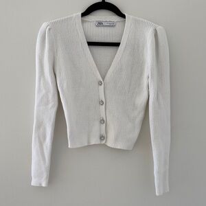 Zara Ivory Ribbed Cardigan with Button Detail